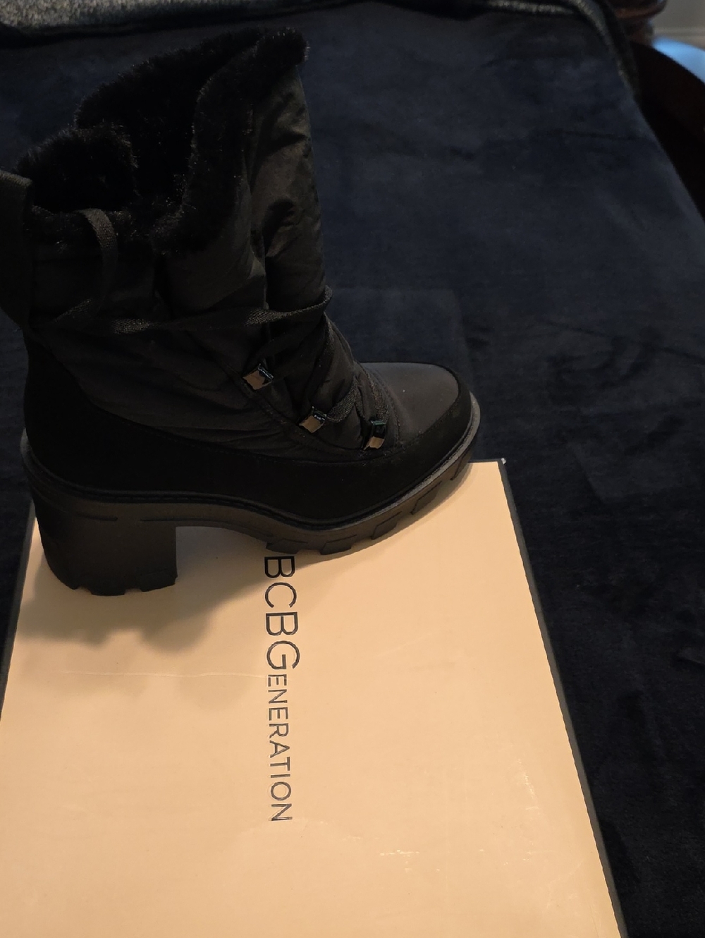 BCBGeneration Black Faux-Fur Lace-Up Platform Winter Boot